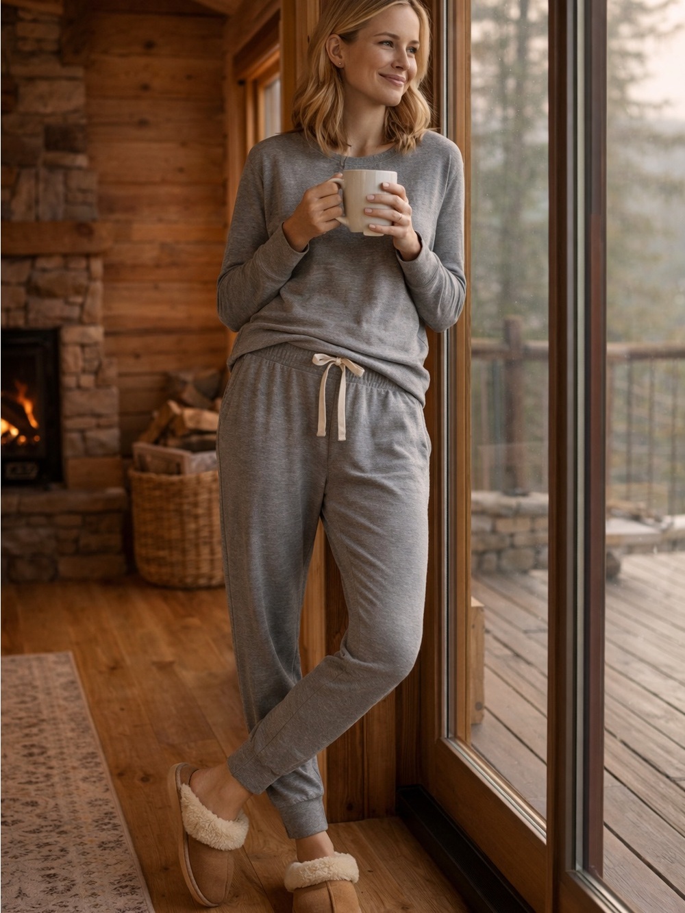 UGG Cozy Lounge Sweatpants – Soft Gray, Size L, Comfort Style